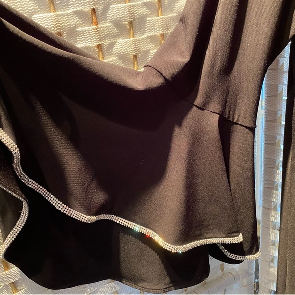MSK Black XL dress,3/4 sleeves,boat neck,Rhinestones trim neckline and sleeves. - Picture 4 of 11